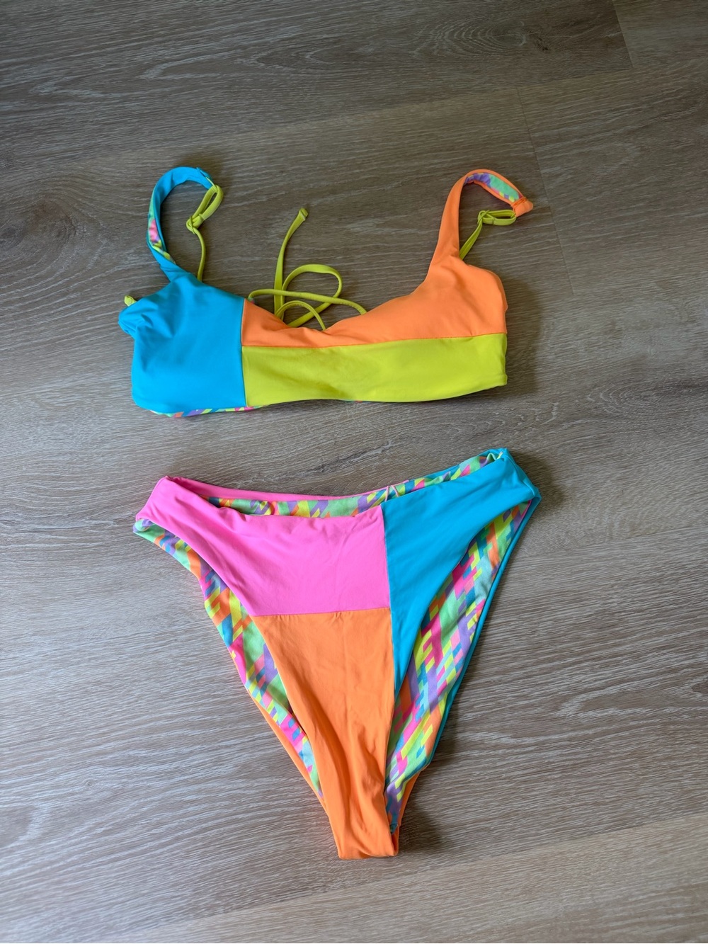 One One Colorblock Neon Bikini Set - Pink, Orange, Blue, Lime